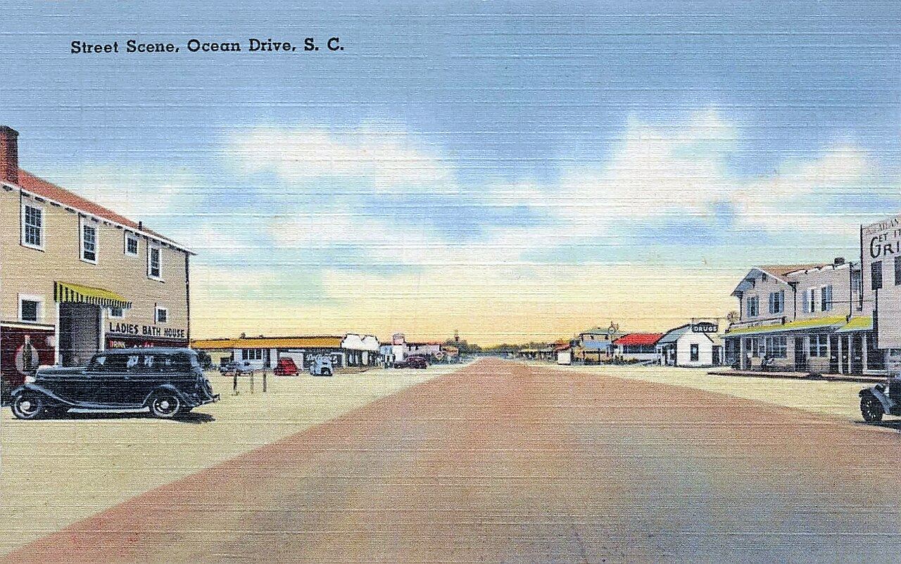 Historic postcard street scene in Ocean Drive, North Myrtle Beach