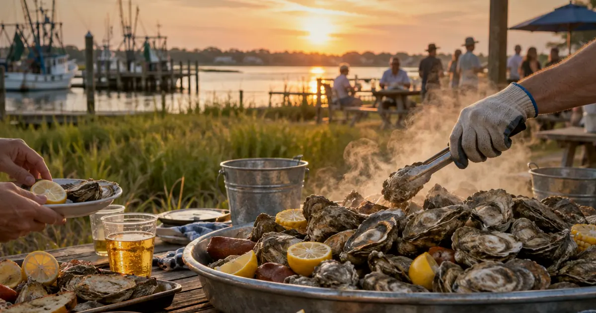 An illustrative coastal seafood gathering for World Famous Blue Crab Festival