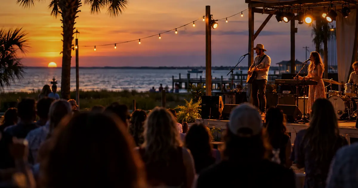 An illustrative outdoor coastal concert for Charleston Symphony String Quartet