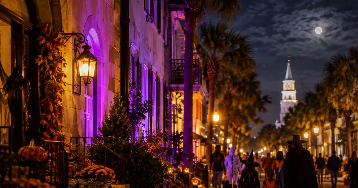 An illustrative family Halloween evening downtown for Halloween on the MarshWalk
