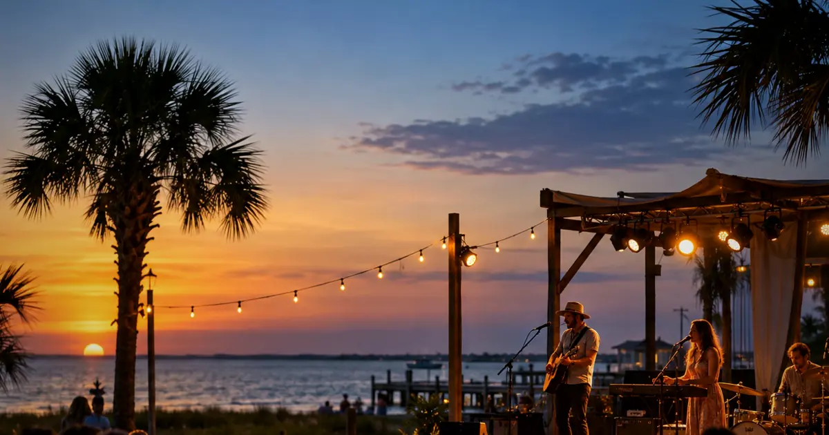 An illustrative outdoor coastal concert for Myrtle Beach Jazz Festival